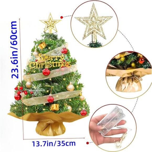 Tabletop Christmas Tree with Lights 2ft/24in/60cm mini artificial Christmas tree - Picture 3 of 7